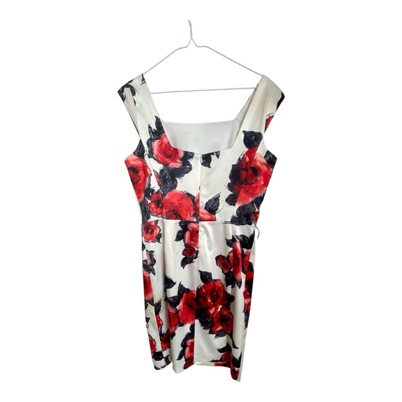 Joseph Ribkoff White Red Rose Floral Sheath Dress Size 8 - Picture 3 of 7